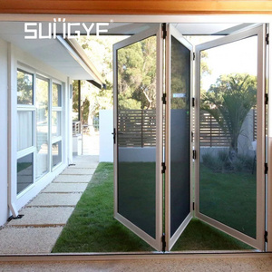 Hinged slide and glide bifold doors pocket folding door with  frosted glass window lock