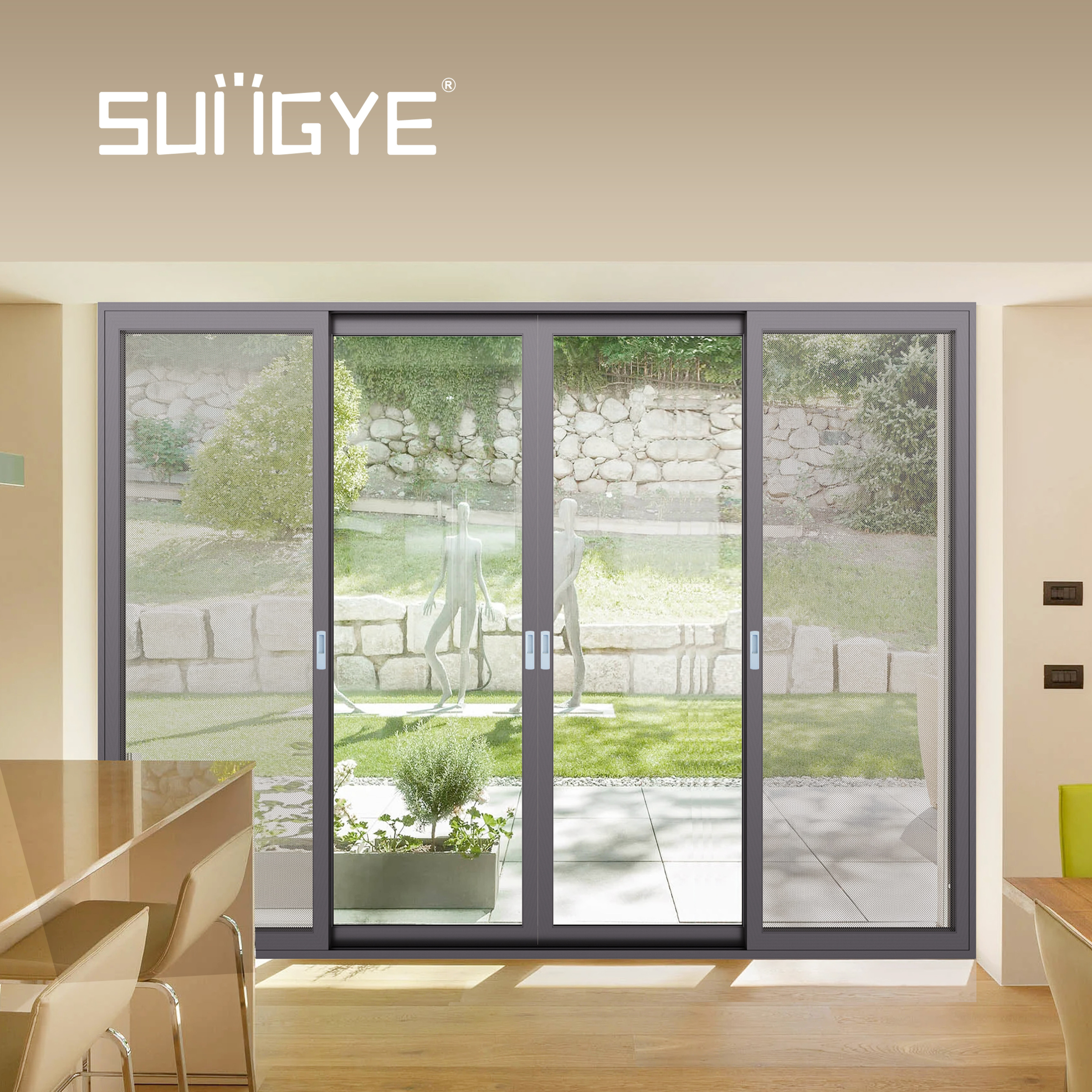 Exterior sliding glass doors aluminum white closing large stacking interior glass windows and doors