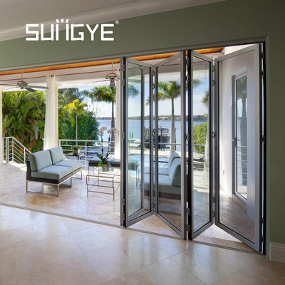 SUNGYE Double Vertical Sliding Accordion Folding Door System Design Waterproof Glass Foldable Aluminum Modern Bifold Doors