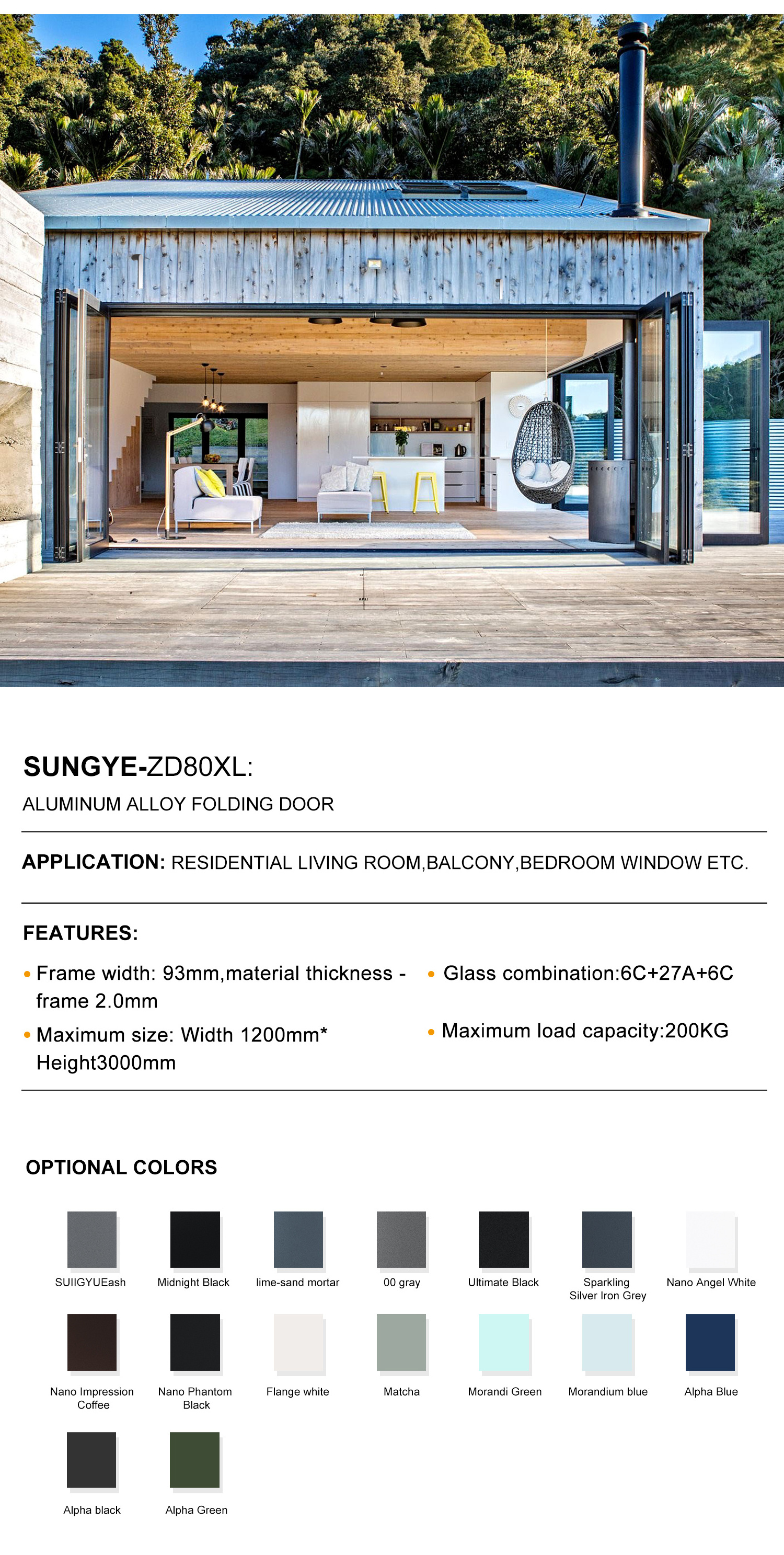 SUNGYE Factory-Selling Exterior Folding Aluminum Glass Patio Bi Folding Doors With Best Price