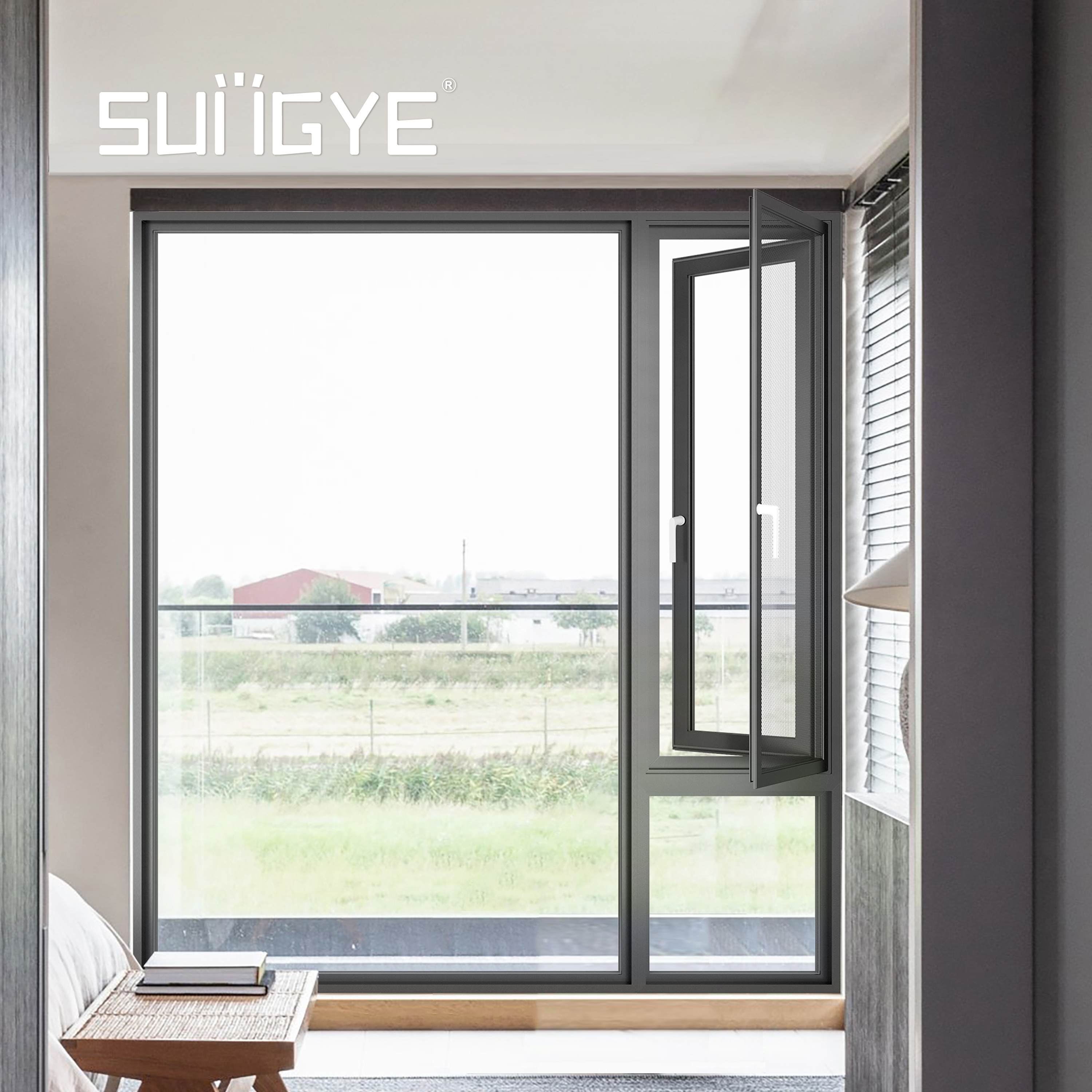 SUNGYE Windproof Hurricane Impact Glass Windows Aluminium Window Frame Vinyl Casement Double Glazed Aluminum Window