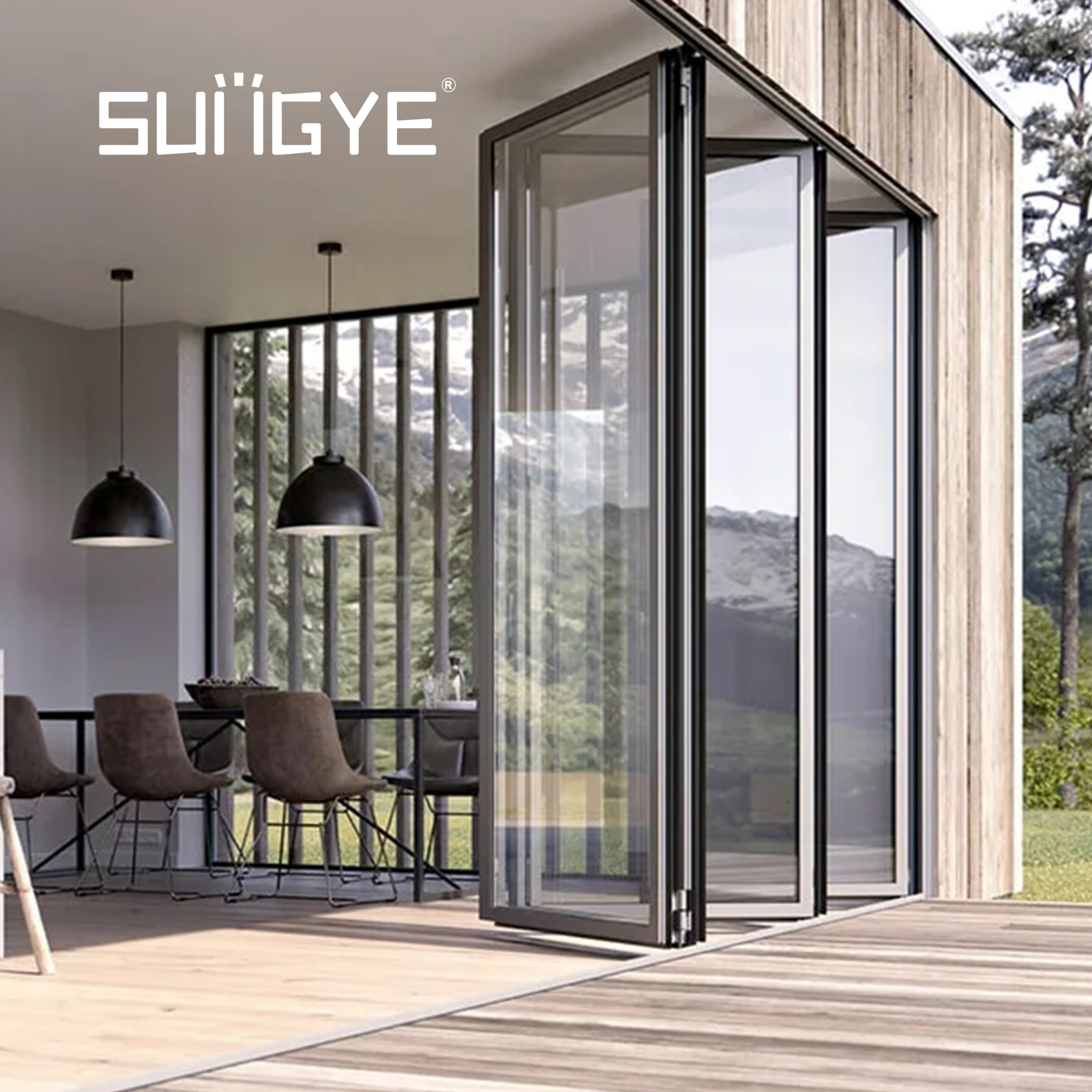 SUNGYE Factory-Selling Exterior Folding Aluminum Glass Patio Bi Folding Doors With Best Price