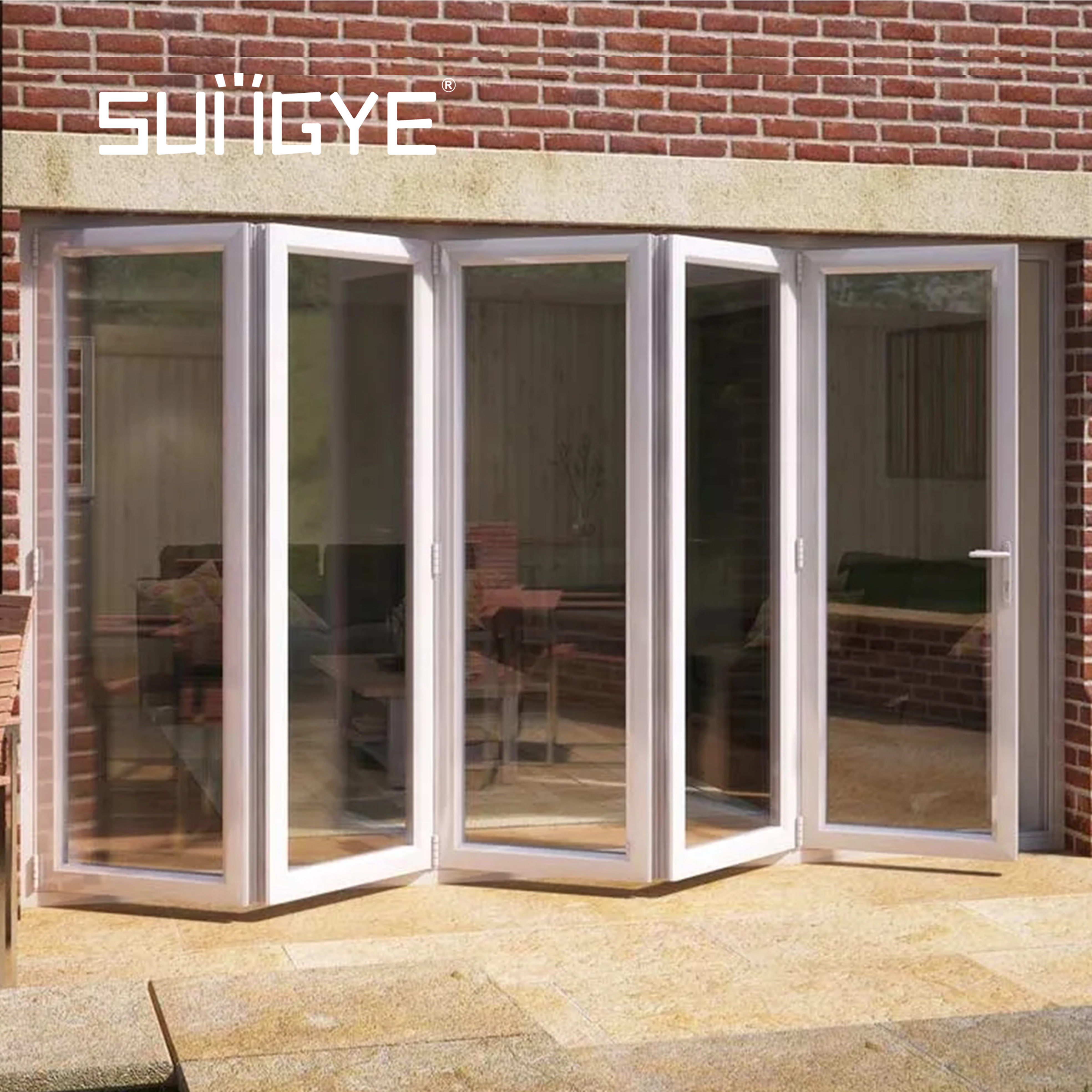 Hinged slide and glide bifold doors pocket folding door with  frosted glass window lock