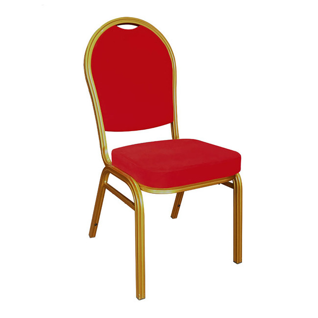 FOSHAN XINGMAO Furniture banquet Series Dome Back Stacking Banquet Chairs in Rosy Red Fabric - Gold Frame