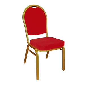 FOSHAN XINGMAO Furniture banquet Series Dome Back Stacking Banquet Chairs in Rosy Red Fabric - Gold Frame