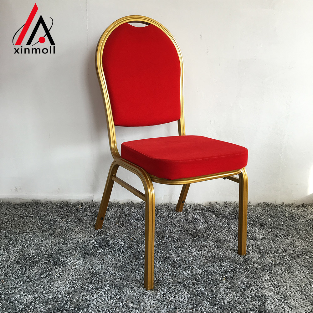 FOSHAN XINGMAO Furniture banquet Series Dome Back Stacking Banquet Chairs in Rosy Red Fabric - Gold Frame