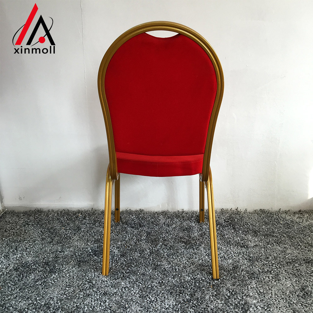 FOSHAN XINGMAO Furniture banquet Series Dome Back Stacking Banquet Chairs in Rosy Red Fabric - Gold Frame