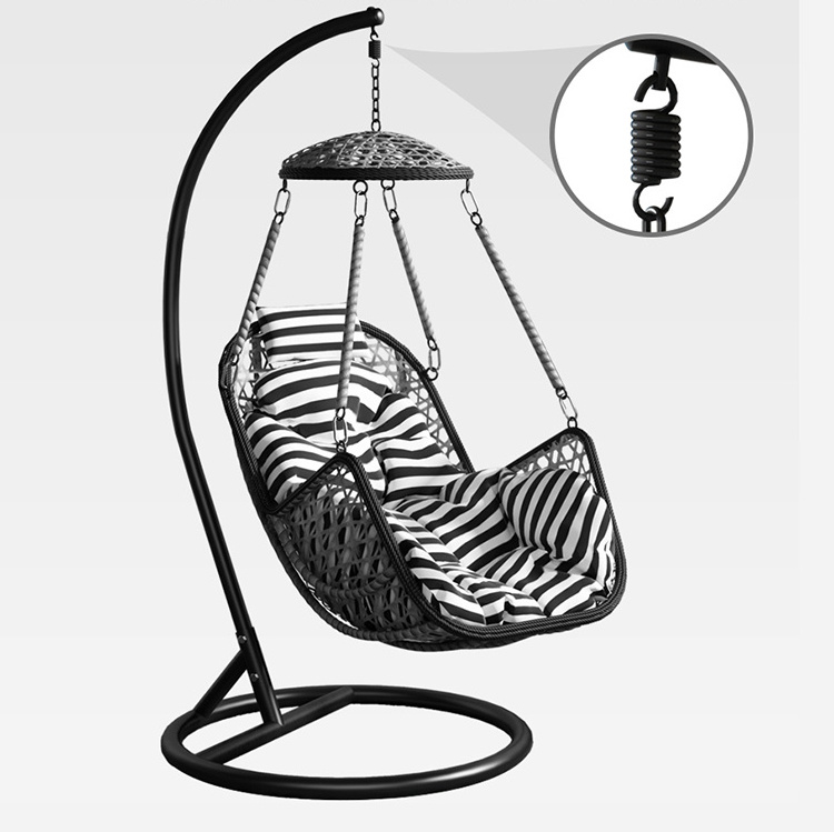 Hot sale single seat garden rattan patio swing hanging egg chair with cushion