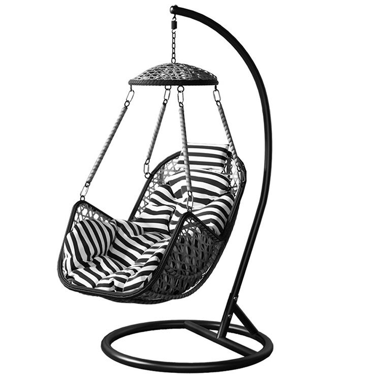 Hot sale single seat garden rattan patio swing hanging egg chair with cushion