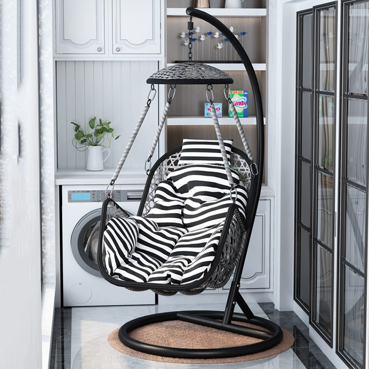 Hot sale single seat garden rattan patio swing hanging egg chair with cushion