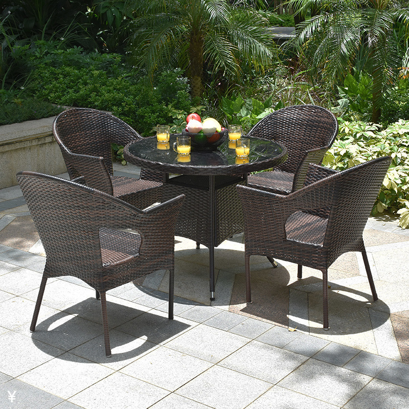 Weatherproof Outdoor Rattan Patio 4 Seater Garden Furniture Dining Set In Black Chair And Table