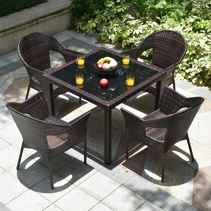 Weatherproof Outdoor Rattan Patio 4 Seater Garden Furniture Dining Set In Black Chair And Table