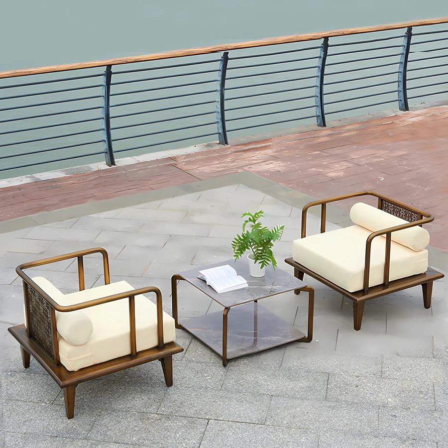 Outdoor sofa bronze stainless steel retro style courtyard villa model open-air balcony combination furniture