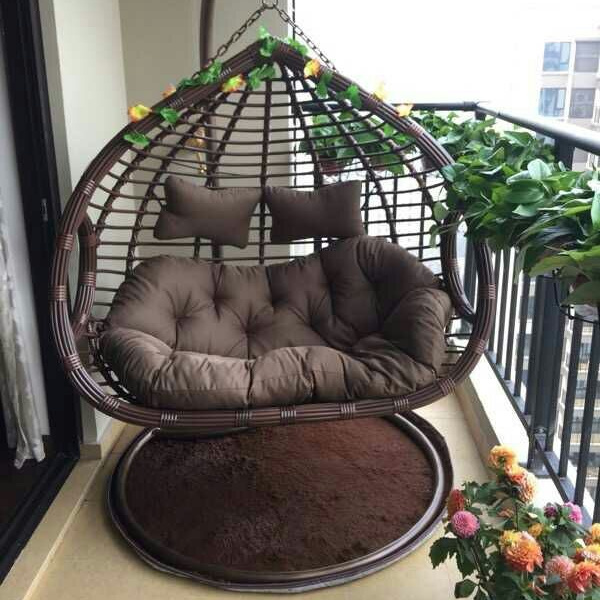 Garden Patio Swivel Papasan Chair Frame With 360-degree Rattan Wicker Papasan Chair With Cushion