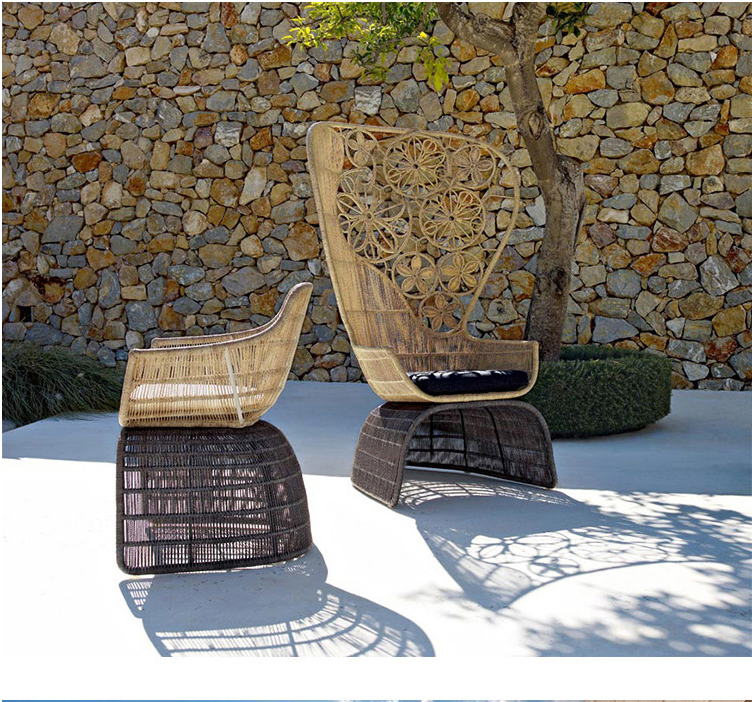 Rattan chair single garden roof chair designer courtyard balcony rattan woven high-back chair