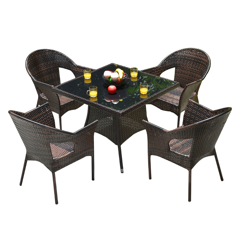 Weatherproof Outdoor Rattan Patio 4 Seater Garden Furniture Dining Set In Black Chair And Table