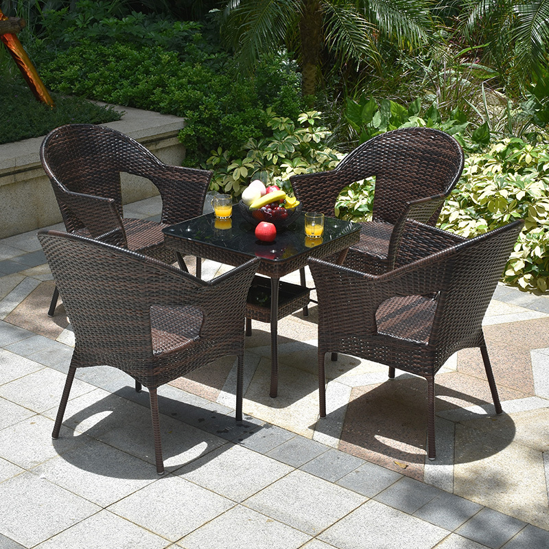 Weatherproof Outdoor Rattan Patio 4 Seater Garden Furniture Dining Set In Black Chair And Table