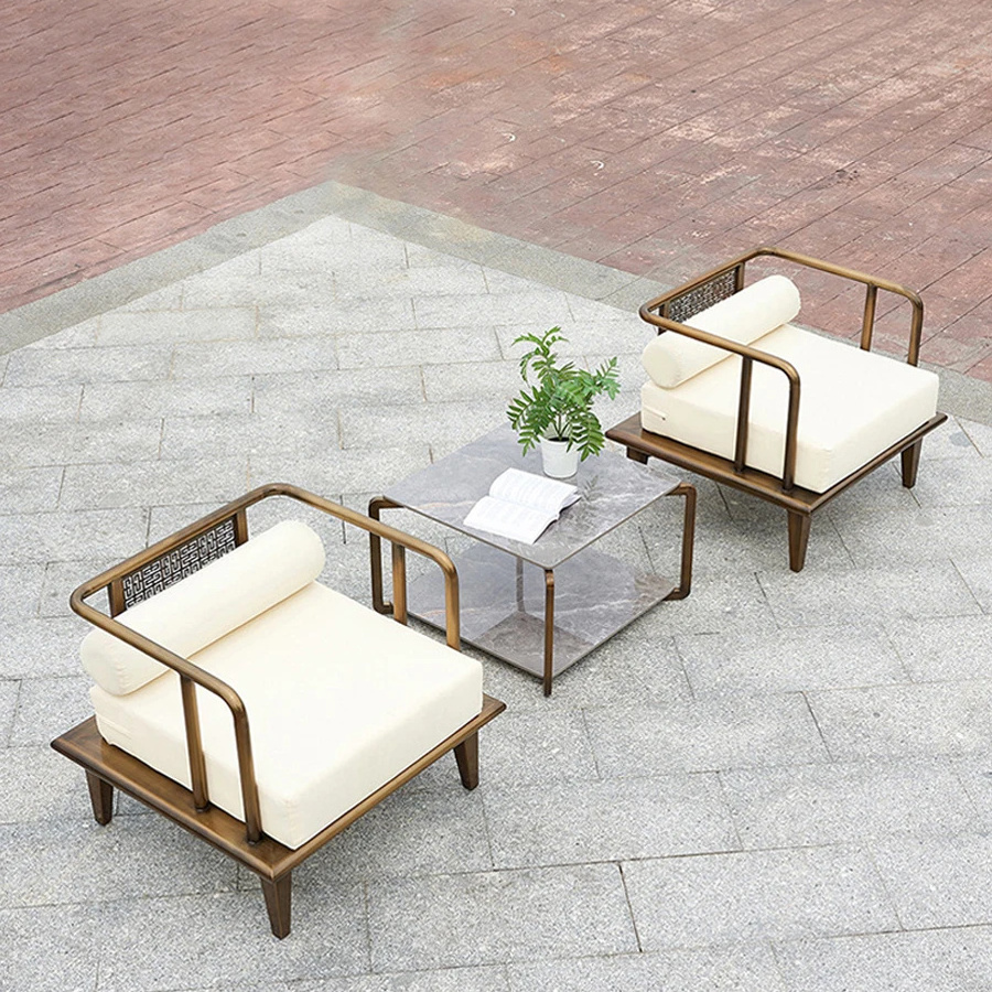 Outdoor sofa bronze stainless steel retro style courtyard villa model open-air balcony combination furniture