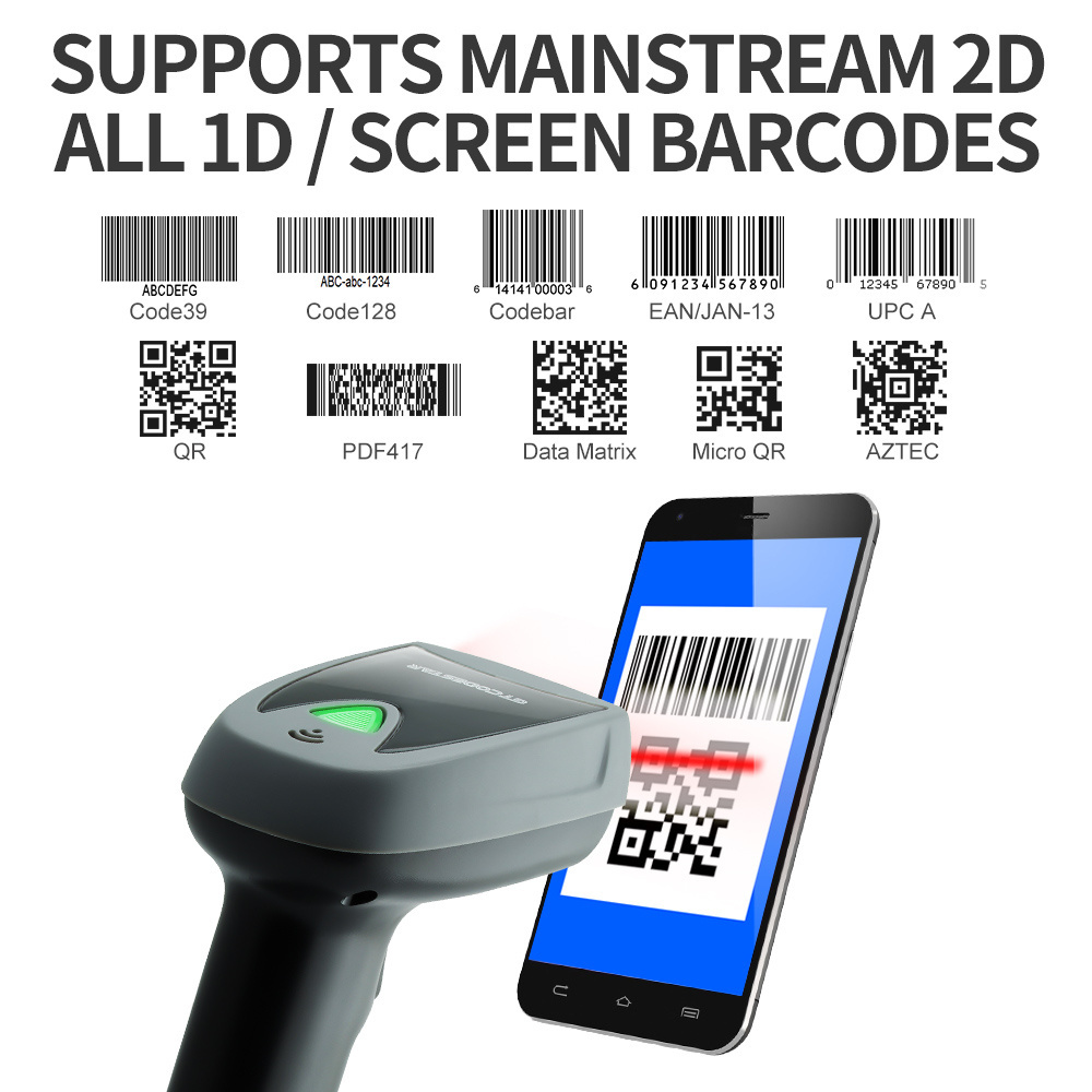 Quick scanner gun portable handheld omni directional android 2D wired qr code reader GT-1800A