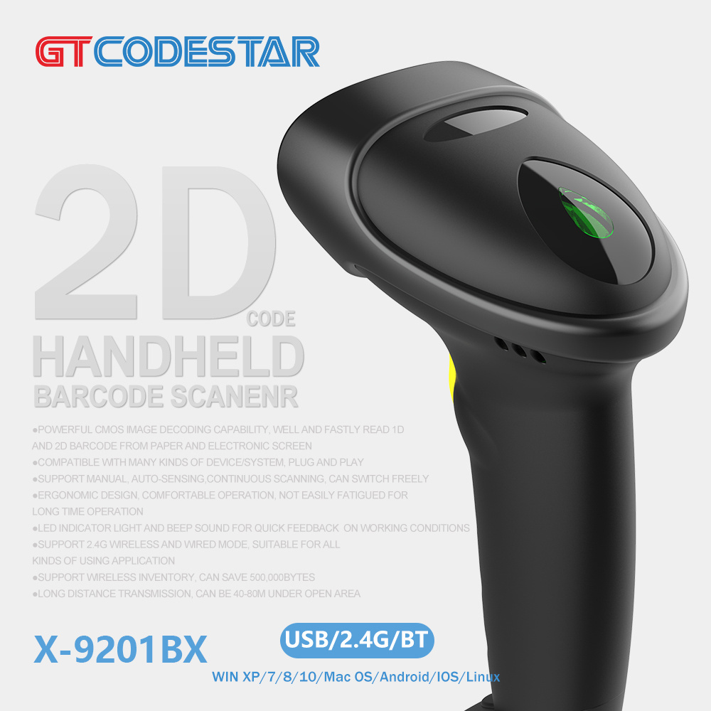 GTCODESTAR  X-9201BX Wireless Bluetooth Bar Codes Scanner Qr code Reader 2D Barcode Scanner for Warehouse