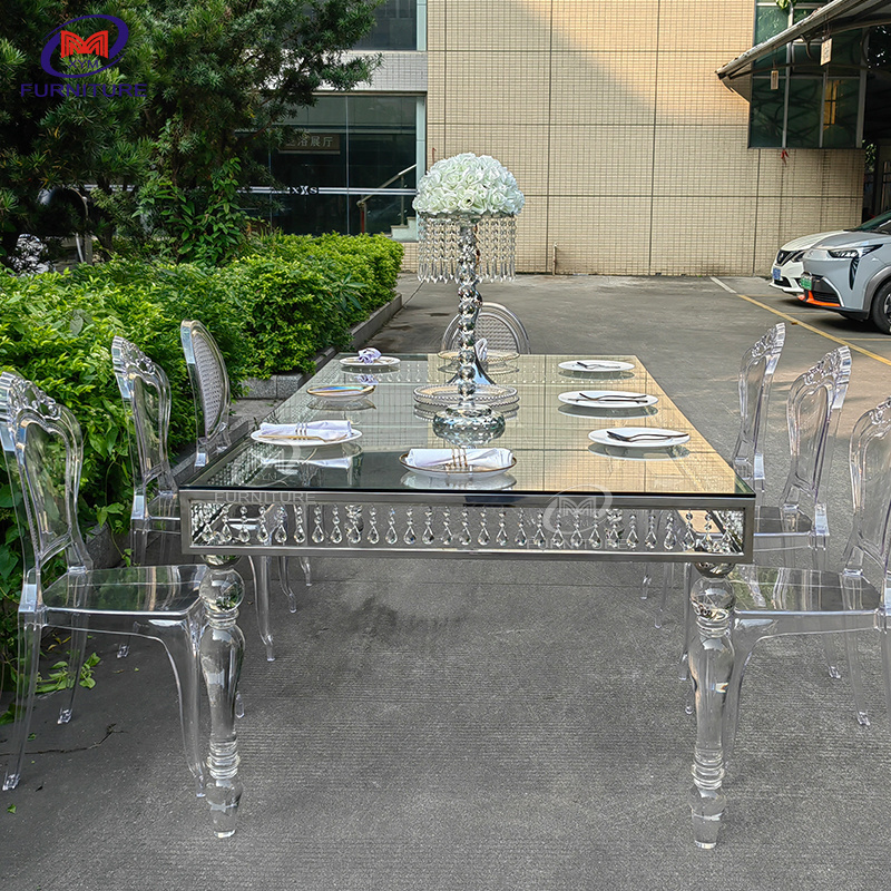 Event Supplies stainless steel frame Clear Ghost Solid Surface Table Tops Dining Acrylic Table