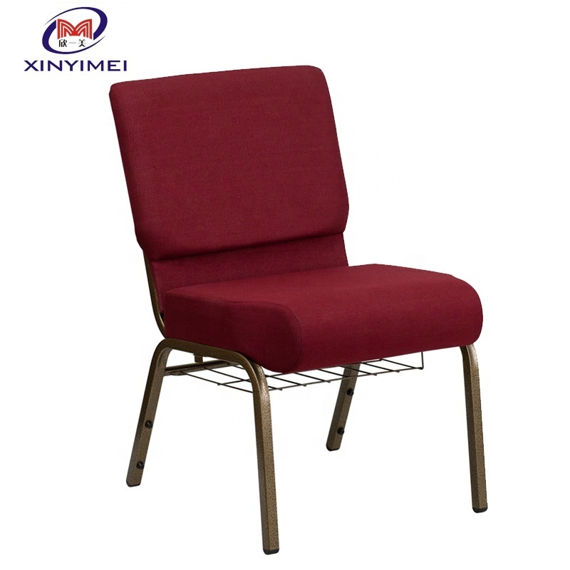 Wholesale cheap price South Africa quality red stacking metal church chair with bookshelf