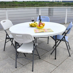 HDPE dining table White Folding Plastic Round Table Wholesale Customized Size PC Outdoor Restaurant Banquet Tables