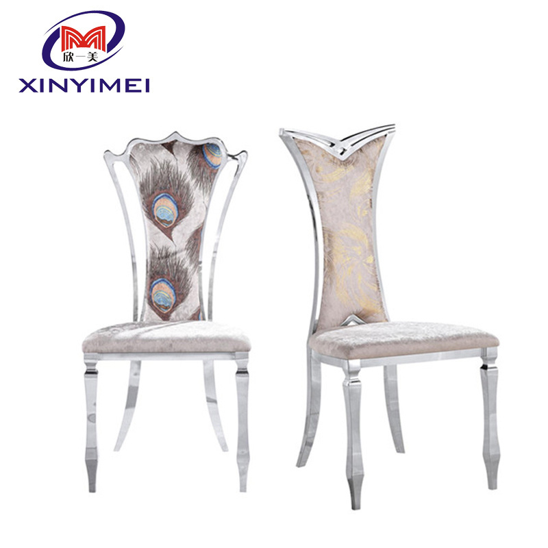 Inexpensive Comfortable white PU leather party stainless steel chair for dining table set 4 chairs