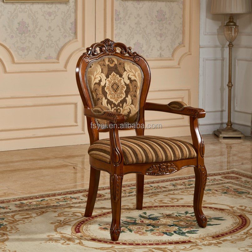 leather seat handmade Chinese solid wood carved antique luxury curved back vintage dining table chairs