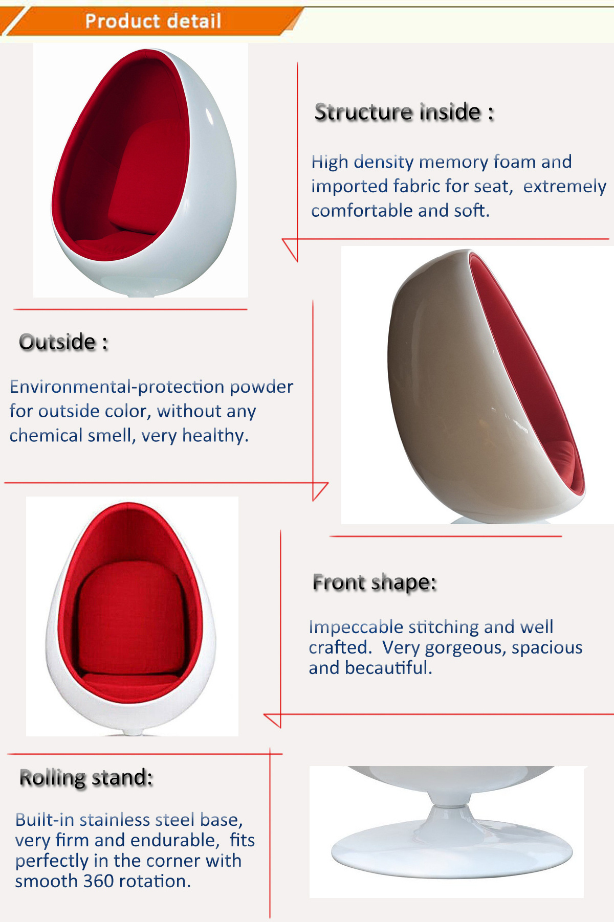 swivel space relaxing cheap modern leisure fashionable design fiberglass Speaker oval space Eye cheap pod chair