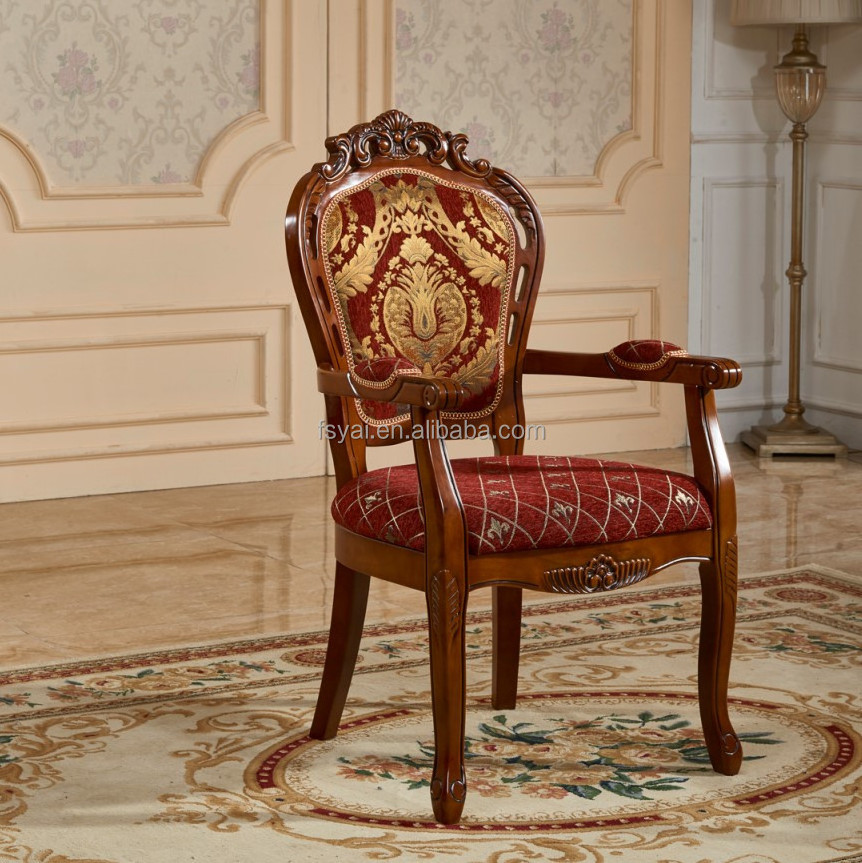 leather seat handmade Chinese solid wood carved antique luxury curved back vintage dining table chairs