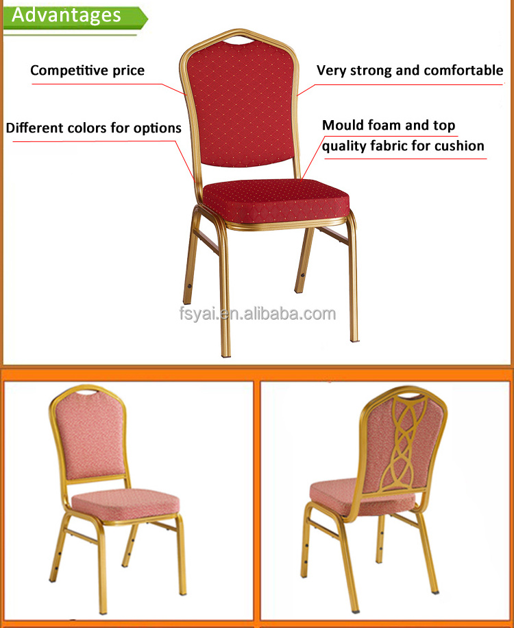 High Quality Hotel Used Chrome Aluminium Stacking Chair Banquet Gold Stainless Steel Banquet Chair