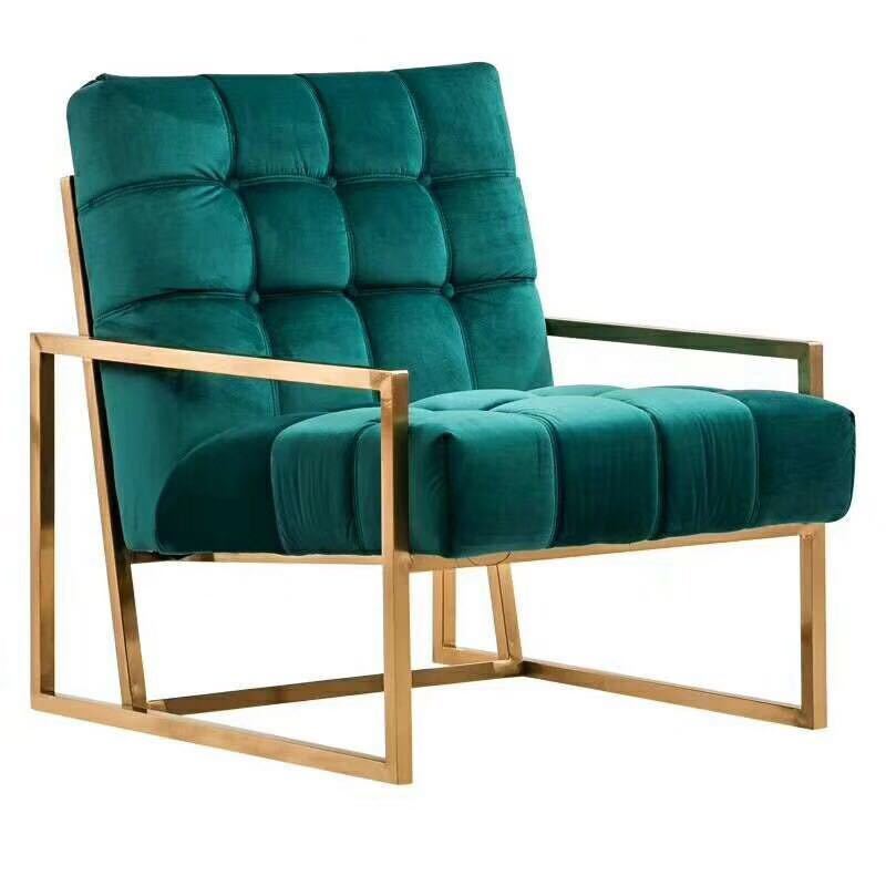 Luxury chrome gold frame button-tufted cushion accent gold 2 Seats velvet lounger Jonathan Adler Goldfinger Sofa