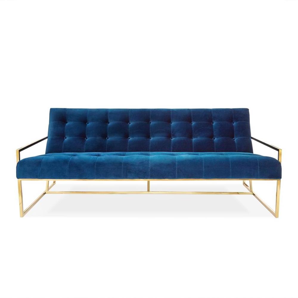 Luxury chrome gold frame button-tufted cushion accent gold 2 Seats velvet lounger Jonathan Adler Goldfinger Sofa