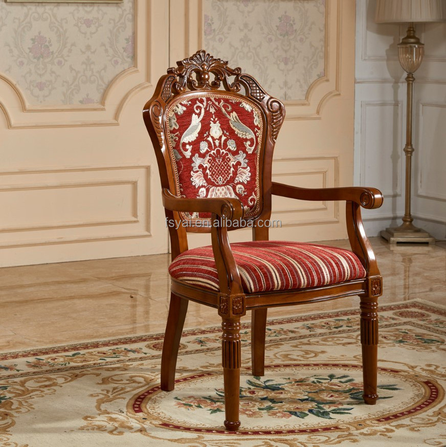 leather seat handmade Chinese solid wood carved antique luxury curved back vintage dining table chairs