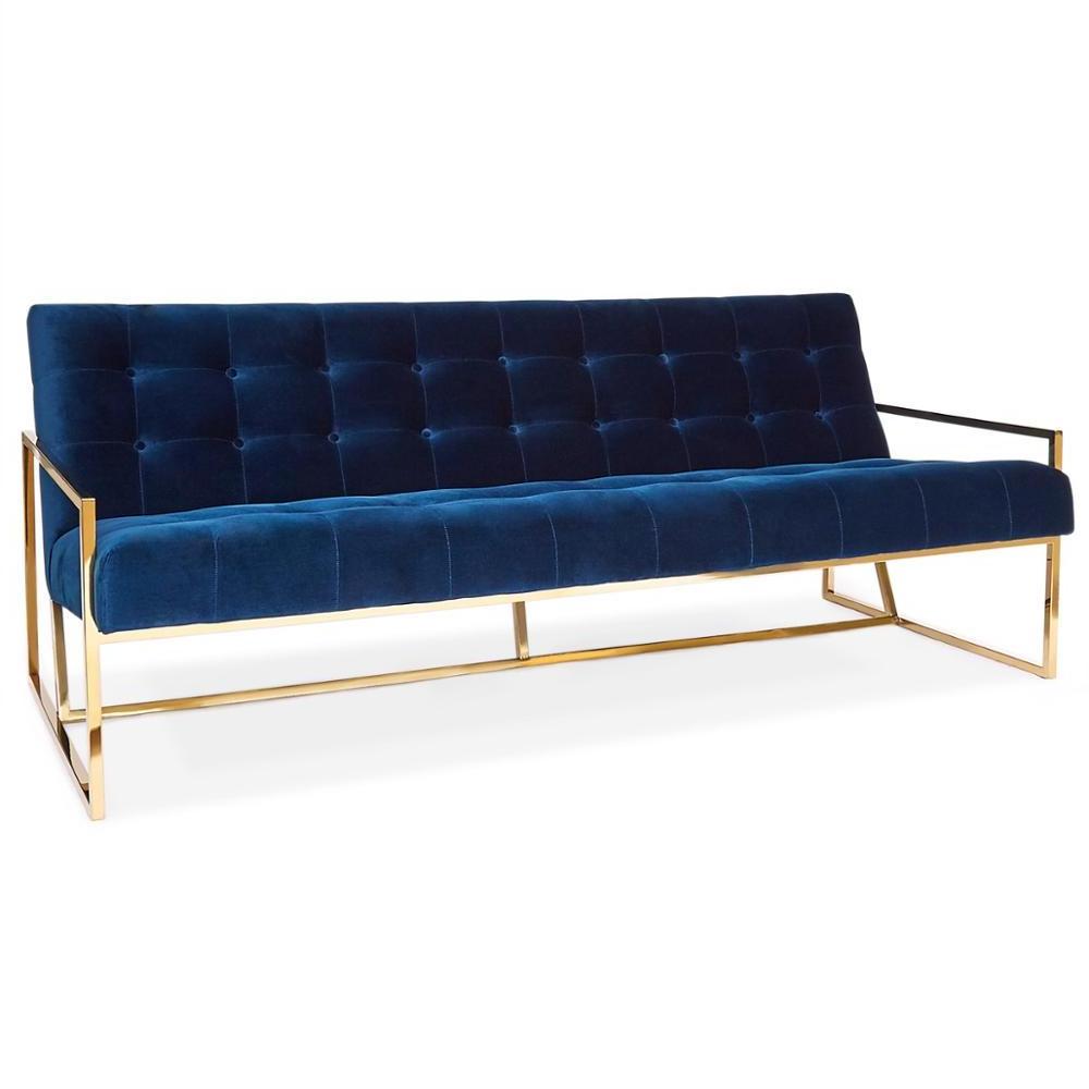 Luxury chrome gold frame button-tufted cushion accent gold 2 Seats velvet lounger Jonathan Adler Goldfinger Sofa