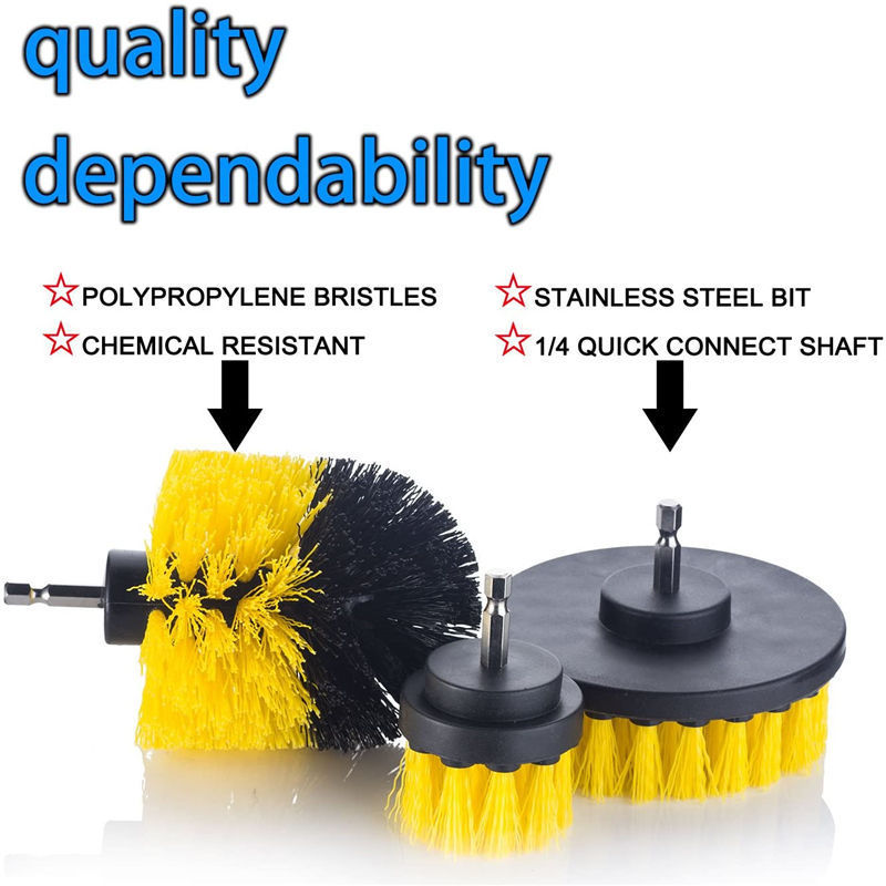 3 Piece Drillbrush Drill Clean Brush Kit Power Scrubber Drill Brush Set Soft Bristle Detailing Brush Set for Auto Car