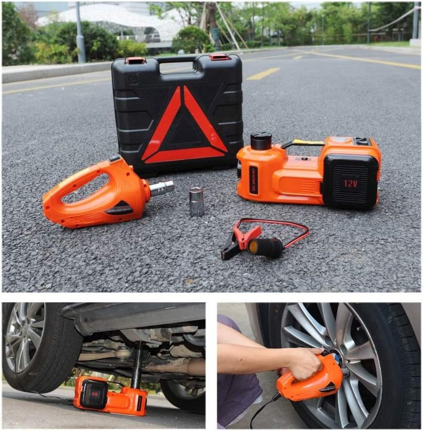 5T 12V Portable Car Jack Tire Lifting Vehicle Tools Inflator Electric Impact Wrench 3 in 1 Electric Hydraulic Jack