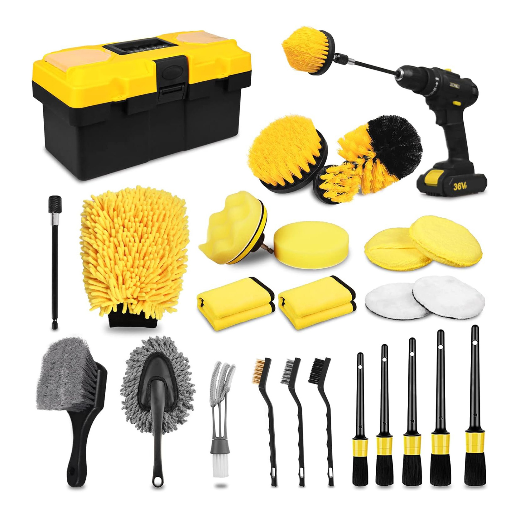 27Pcs Car Cleaning Tools Kit for Interior Exterior Wheels Car Detailing Kit Auto Detailing Drill Brushes Set Wash Kit