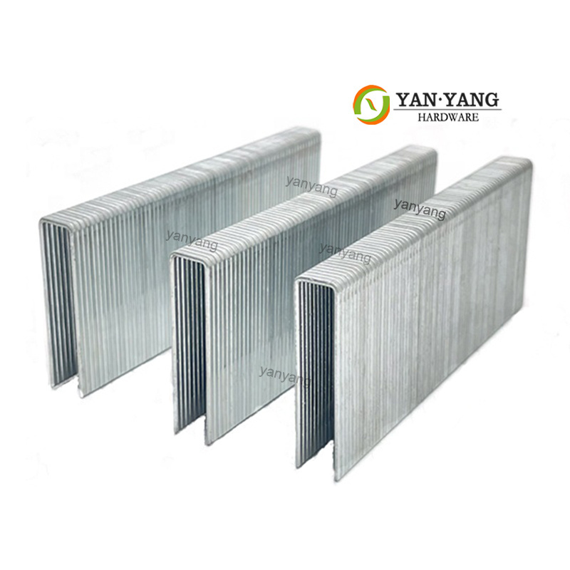 Yanyang durable quality low carbon steel 7108 7110 fine wire galvanized sofa furniture staples 7112 industrial staples