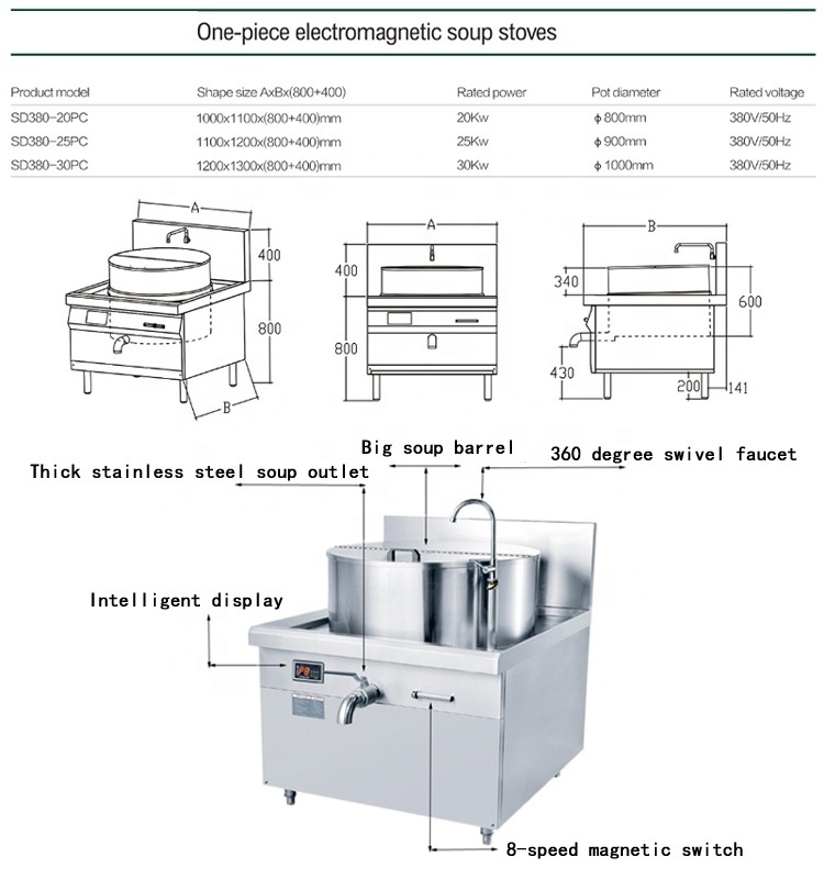 Yawei 25kW commercial induction cooker kitchen beef and mutton soup stove