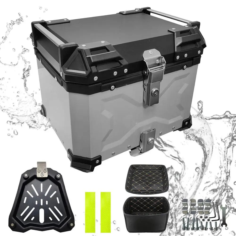 Rear Box For Motorcycle 45L Portable Aluminum Motorcycle Trunk Box Universal Motorcycle Tail Box Reusable Trunk Tour Storage