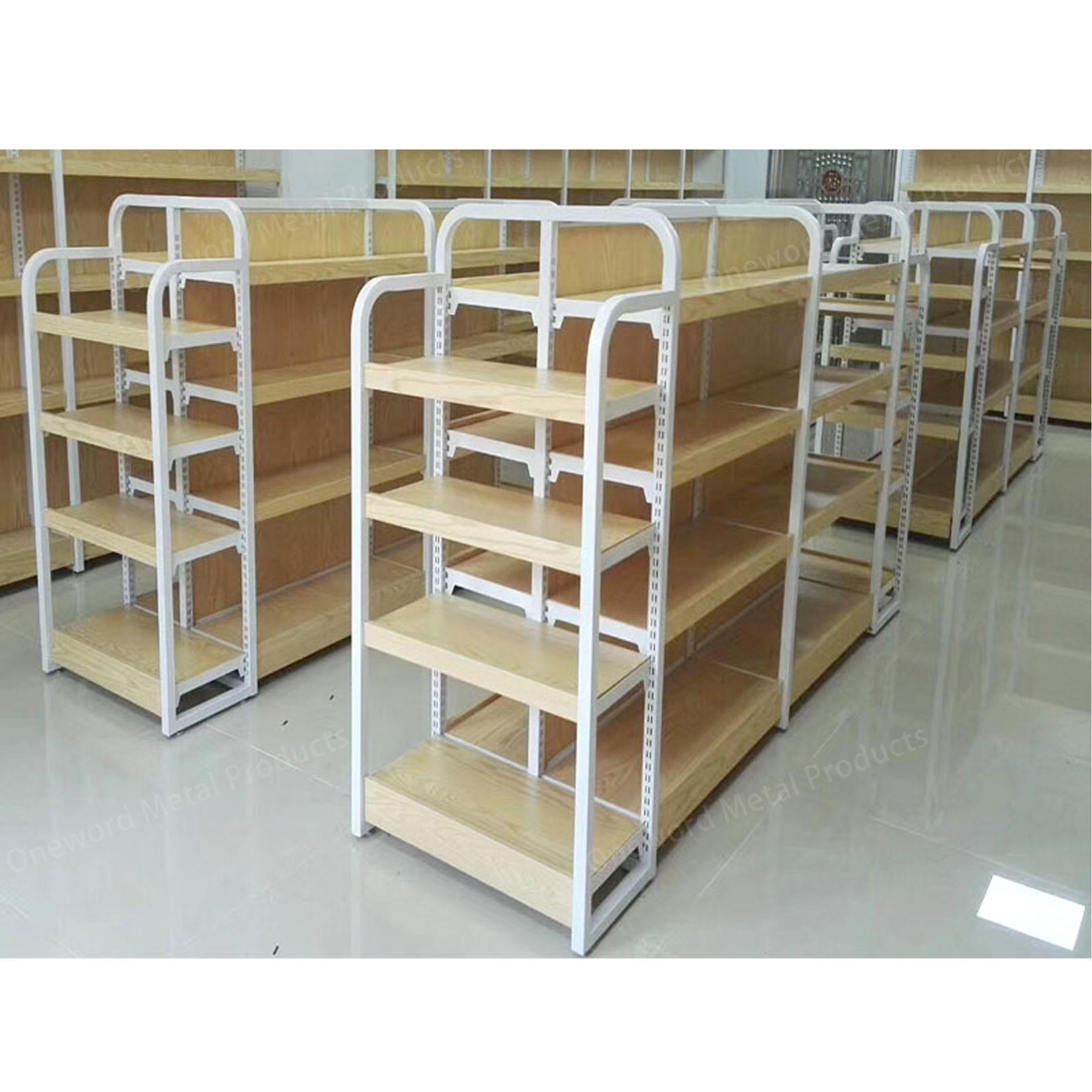 Double Side Grocery Store Wall Shelf Shop Retail Display Stand Racks Supermarket Wooden Shelving