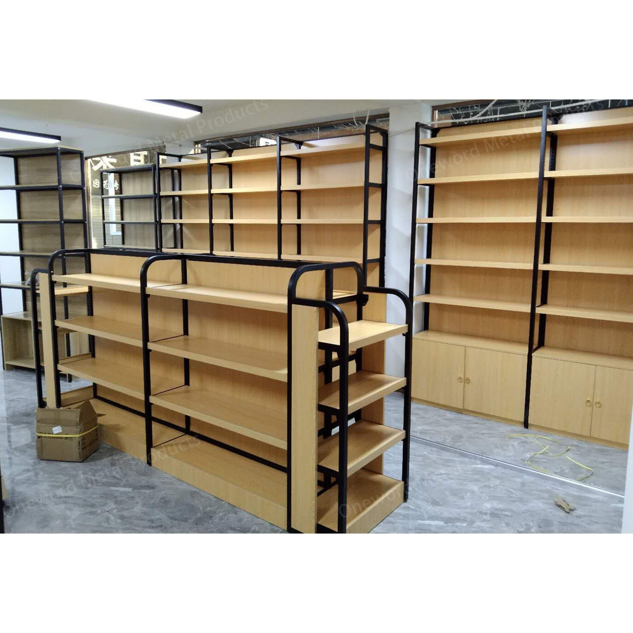 Double Side Grocery Store Wall Shelf Shop Retail Display Stand Racks Supermarket Wooden Shelving