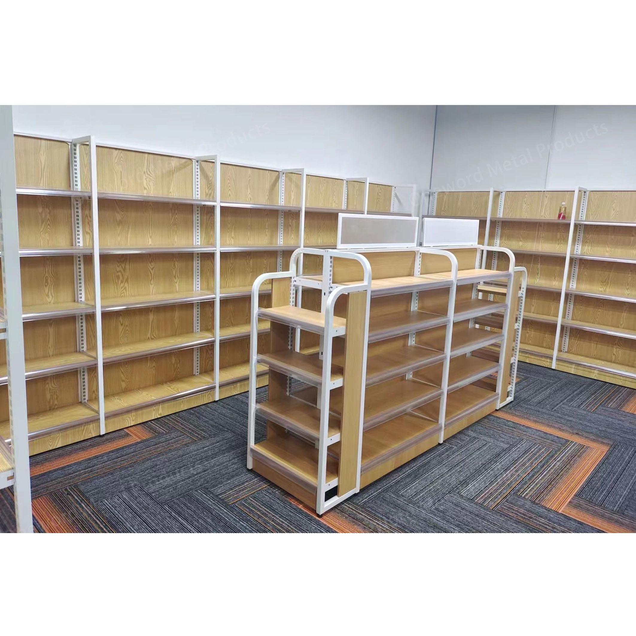 Double Side Grocery Store Wall Shelf Shop Retail Display Stand Racks Supermarket Wooden Shelving