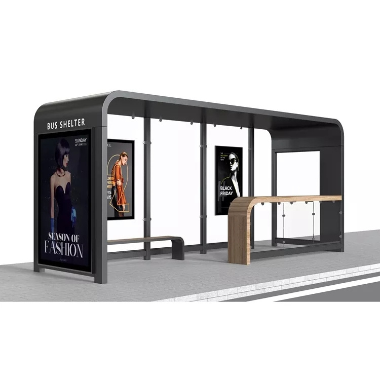 Prefabricated Luxury Modern Bus Shelter Design Smart Bus Stop Shelters with Lightbox Mupi