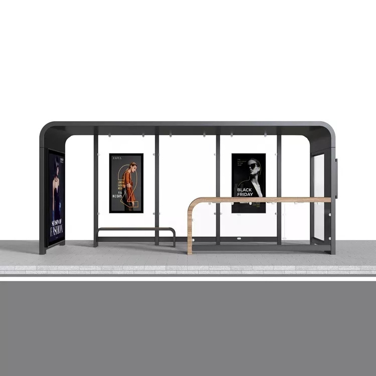 Prefabricated Luxury Modern Bus Shelter Design Smart Bus Stop Shelters with Lightbox Mupi