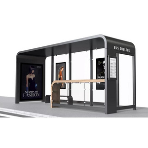 Prefabricated Luxury Modern Bus Shelter Design Smart Bus Stop Shelters with Lightbox Mupi