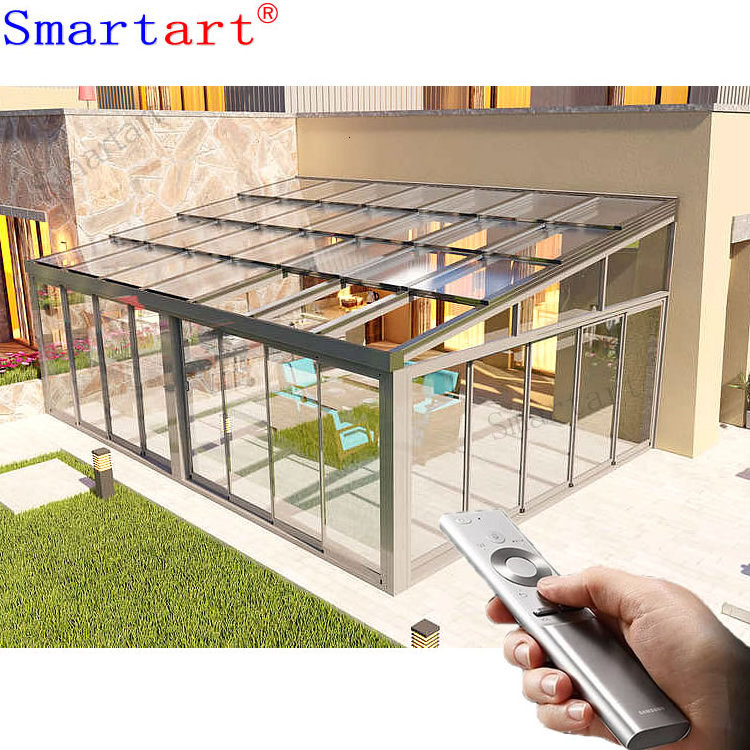 Smartart 2022 Gazebo Aluminum Frame Retractable Awning Roof Sliding Tempered Insulated Glass Greenhouse Sunroom Houses