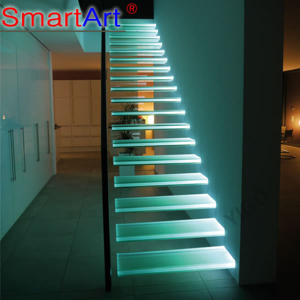 Smartart 2022 modern glass mono stringer stairs  build floating staircase